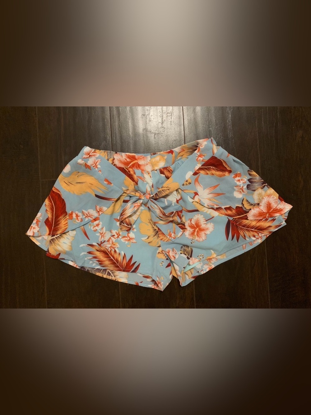 Tropical Print Tie-Front Women’s Shorts - Light Blue